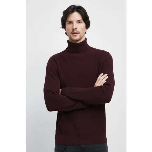Medicine Pamučni pulover za muškarce, boja: bordo, s dolčevitom