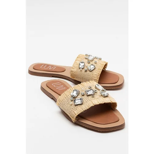 LuviShoes NORVE Beige Straw Stone Women's Slippers