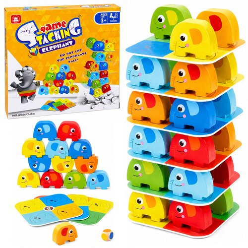 ELEPHANT Tower Skill Game Balancing s Colored Cards 46 pcs. Slike