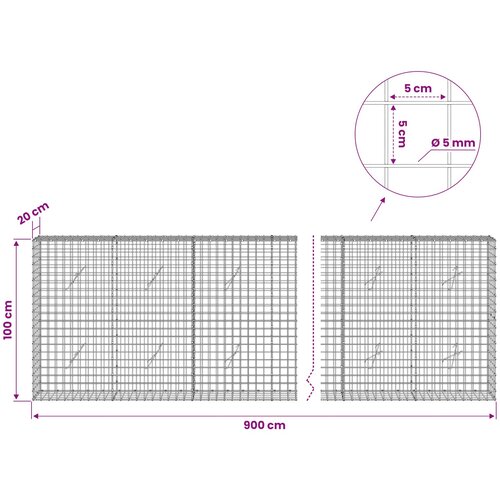  Gabion s 5 mm žicom i mrežom 5x5 cm 900x20x100 cm Slike