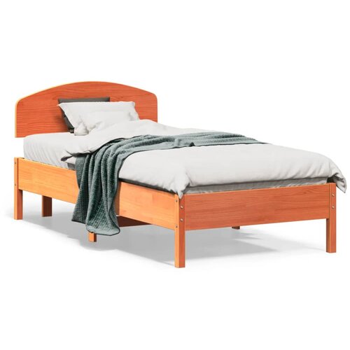 VidaXL Posteljni okvir z vzglavjem vo&amp;scaron;čeno rjava 90x190 cm borovina Slike