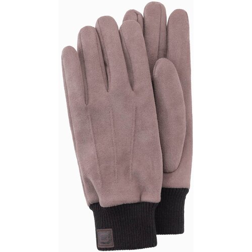 Ombre Men's eco-suede gloves with welt - brown Cene