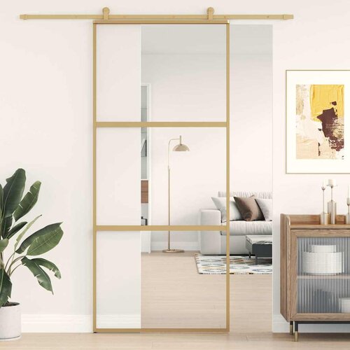  Klizna vrata zlatna 90 x 205 cm prozirno staklo ESG i aluminij Cijene