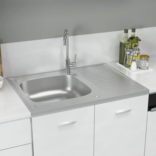VidaXL Kuhinjski sudoper srebrni 800x600x155 mm od nehrđajućeg čelika Slike
