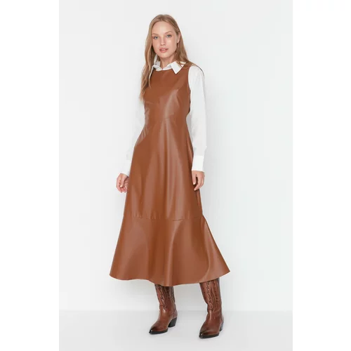 Trendyol Brown Faux Leather Dress