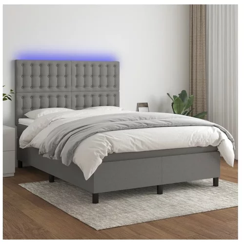  Box spring postelja z vzmetnico LED temno siva 140x190 cm blago