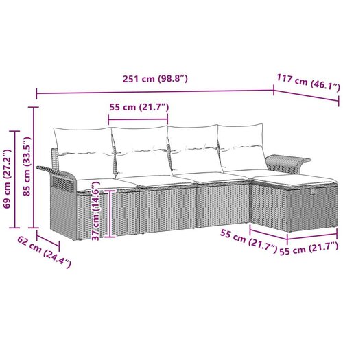  Sjedeća garnitura za vrt s jastukom s pohranom 5 pcs Poli ratan Slike