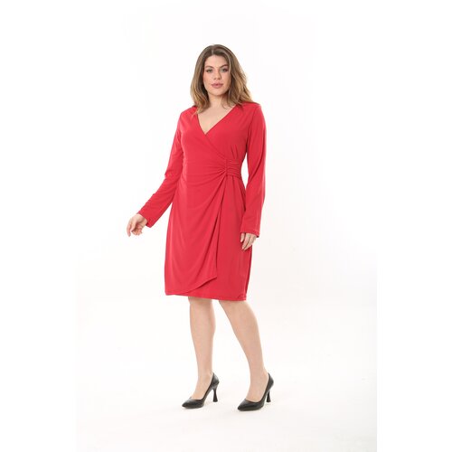 Şans women's plus size red lined closed wraparound dress Cene