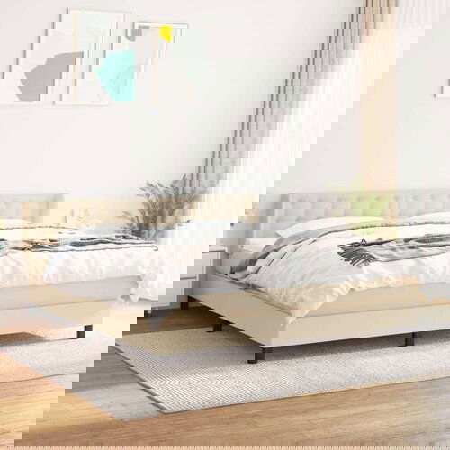  Box spring postelja z vzmetnico krem 180x200 cm blago Slike