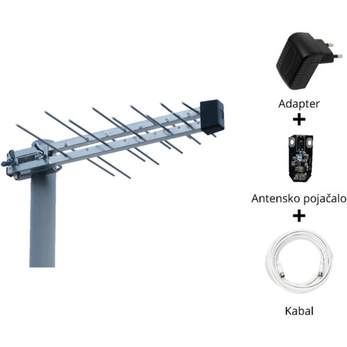 Iskra Antena Loga UHF P-20 DTT/G H/V, Sa Pojačalom, Dobit 16 dB, F-Konektor Slike