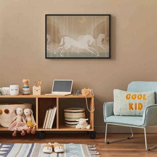  Slika - Moon Horses - Horses Galloping Among Trees on a Starry Night 60x40 U crnom drvenom okviru Cene