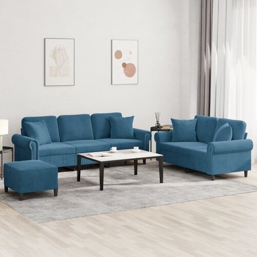  3-dijelni set sofa s jastucima plavi baršunasti Cene