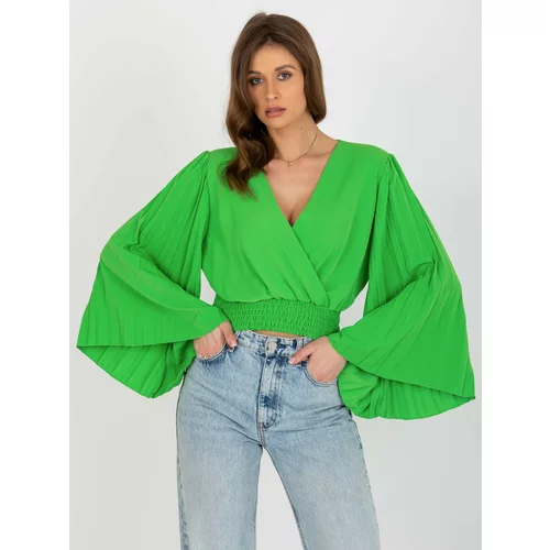 Fashion Hunters Light green formal blouse with pleats