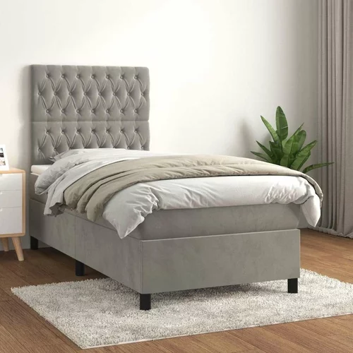 Box spring postelja z vzmetnico svetlo siv 90x190 cm žamet, (20789940)