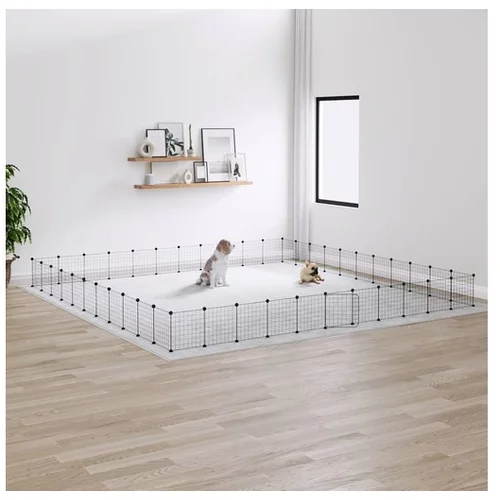  Ograda za hišne ljubljenčke s 44 paneli črna 35x35 cm jeklo