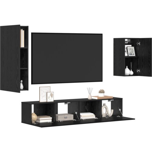 vidaXL Set TV kabineta s policom s pohranom s vratima 4 pcs Crni hrast 30.5 x 30 x 90 cm Cene