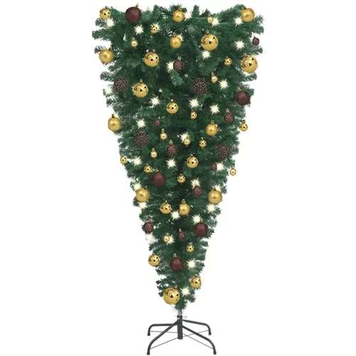 vidaXL naopako umjetno božićno drvce s LED svjetlima i kuglicama 120cm