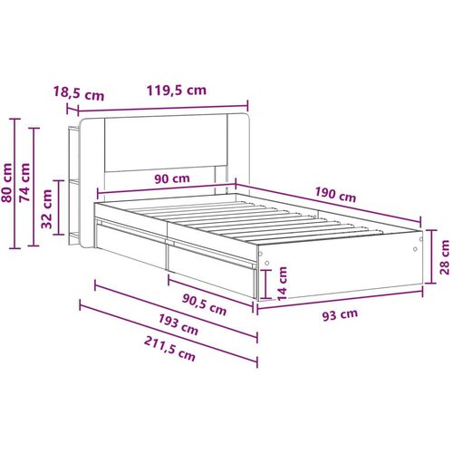 Okvir kreveta s pohranom Crna 90 x 190 cm Konstruirano drvo - Crna 90 x 190 cm bez sredi&amp;scaron;nje police Slike