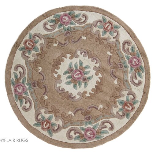 Flair Rugs Bež volnena preproga Aubusson, ⌀ 120 cm Slike