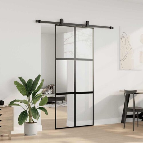  Klizna vrata s priborom crna 90 x 205 cm kaljeno staklo Slike
