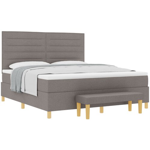 VidaXL Postelja s podlogo in vzmetnico ter klopjo Taupe 180x200 cm Tkanina, (22049260) Slike