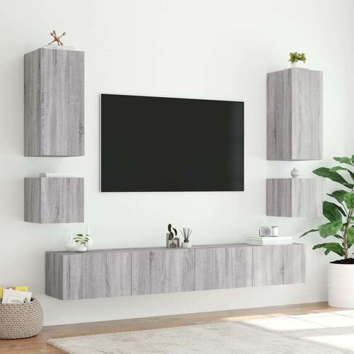VidaXL Zidni TV ormarić s LED svjetlima boja hrasta 40 5 x 35 x 40 cm Slike
