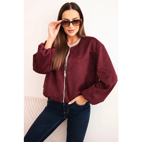 Kesi Włoski Women&amp;#039;s jacket with a zipper and puffed sleeve burgundy Slike