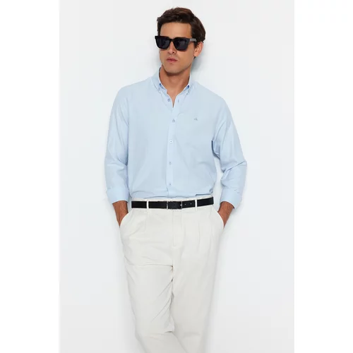 Trendyol Blue Men's Regular Fit Shirt with Embroidery Detail