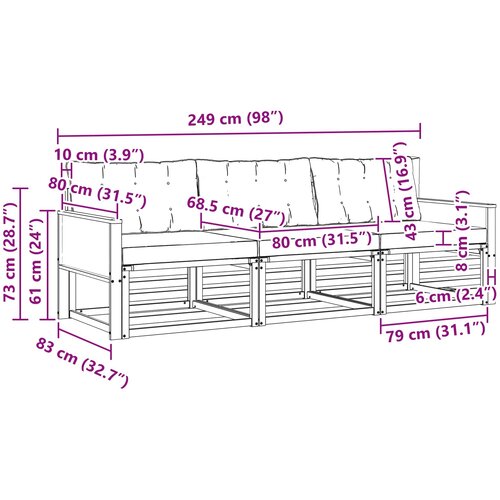  Set vanjskih sofa 3 kom. Prirodna i crna Slike