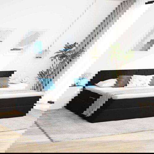 VidaXL Krevet S LED lampica s uzglavljem Crna 180 x 200 cm Bar&amp;scaron;un Slike