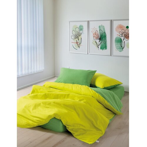 Mijolnir Žuta /zelena posteljina za bračni krevet/za produženi krevet od renforce pamuka s uključenom plahtom/4-dijelna 200x220 cm Sage &amp;ndash; Slike
