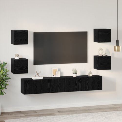 vidaXL Set TV komoda Ostalo 7 pcs Crni hrast Srednja 180 x 30 x 30 cm Cene