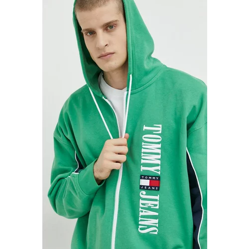 Tommy Jeans Bluza moška, zelena barva, s kapuco