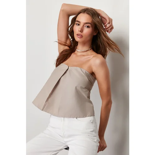 Trendyol Dark Beige Strapless Woven Blouse