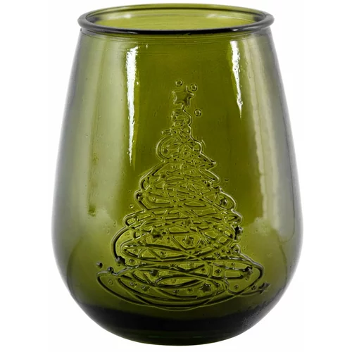 Ego Dekor zelena staklena vaza s božićnim motivom arbol de navidad, visina 13 cm