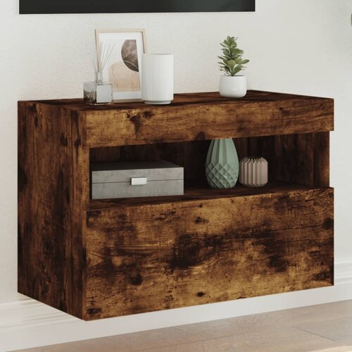  The Living Store Stenska TV omarica z LED lučkami dimljeni hrast 60x30x40 cm - TV Stenska Omarica, (21555181) Slike
