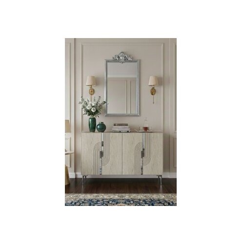 Hanah home konzola meyra 120 white travertine silver Slike