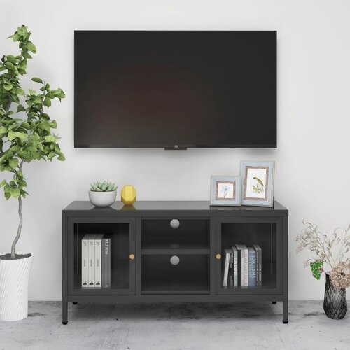 VidaXL TV omarica antracitna 105x35x52 cm jeklo in steklo Slike