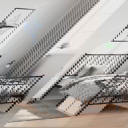 Furnova Kovinski posteljni okvir z vzglavjem in vznožjem črn 100x200 cm, (22055933) Cene