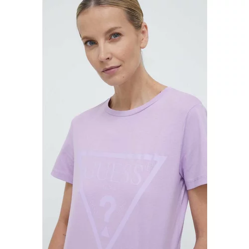 Guess Bombažna kratka majica vijolična barva