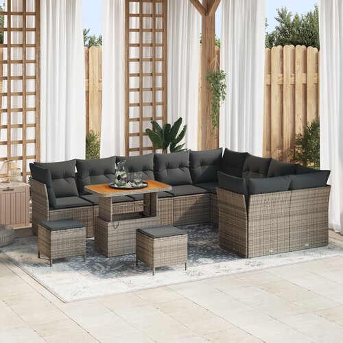 vidaXL 12-delna vrtnarska sofa set z blazinami siva poli ratan akacija Cene