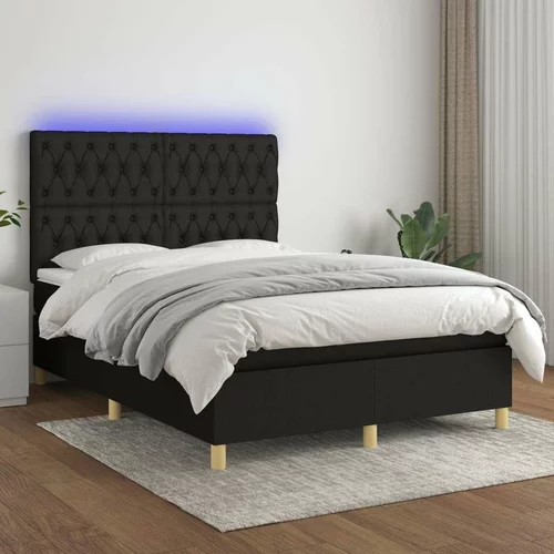  Box spring postelja z vzmetnico LED črna 140x200 cm blago, (20900173)