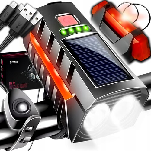  Set solarnih baterija. LED svjetla za bicikl i sirena 1200lm USB + stražnje svjetlo Cijene