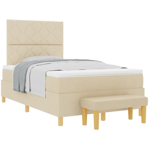 vidaXL Krevet s Box Springom s madracem i klupom Krem 120x190 cm Tkanina Cene