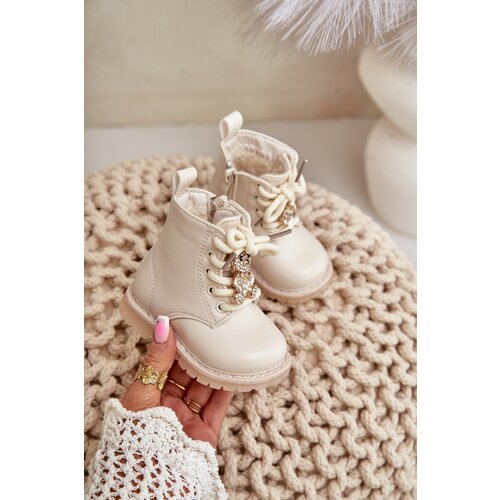 FR1 Warm Children's Boots With Teddy Bear On Zipper Beige Enchanta Cene