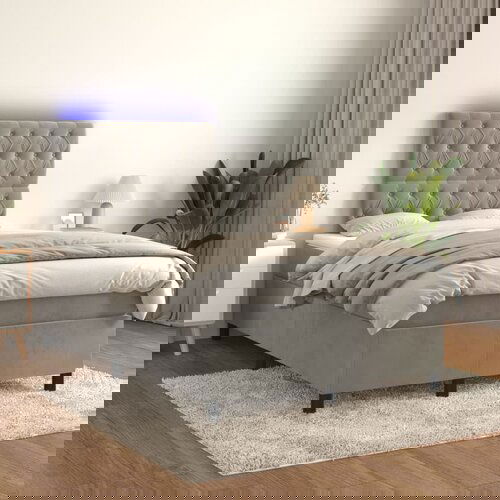 The Living Store Box spring postelja z vzmetnico LED svetlo siva 120x200cm žamet - Box Spring Postelja, (21490086) Cene