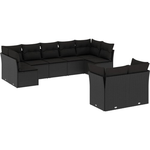  9-dijelni set vrtnih sofa s jastucima crni od poliratana Slike