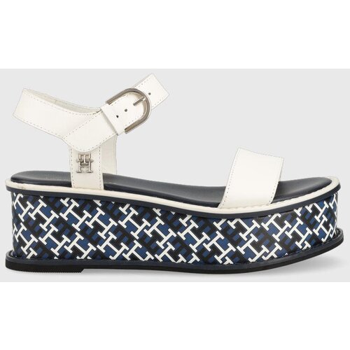 Tommy Hilfiger Usnjeni sandali NEW ARTISANAL FLATFORM ženski, bela barva Slike