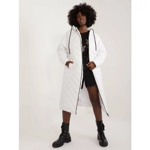 Fashion Hunters White long quilted jacket with hood