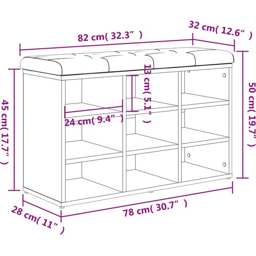  Klupa za cipele boja dimljenog hrasta 82x32x50 cm drvena Slike